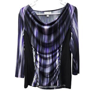 EUC Dana Buchman Women's Purple/White/Black Striped Liquid Jersey Knit Top XL